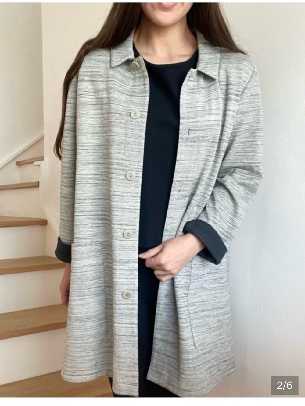 Eileen fisher Light Gray Women's Button-Front Coat